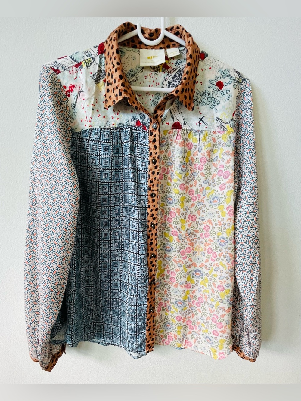 Anthropologie Maeve The Paz Mixed-Print Button-Down Shirt ( M)